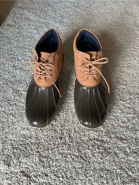Womens Two-Tone Duck Boots - Brown Upper with Dark Brown Shell